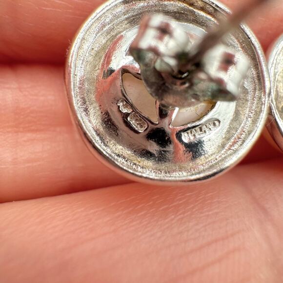 11 mm Pearl Stud Earrings Signed NF 925 Acid Tested Thailand Sterling Silver - Picture 11 of 16
